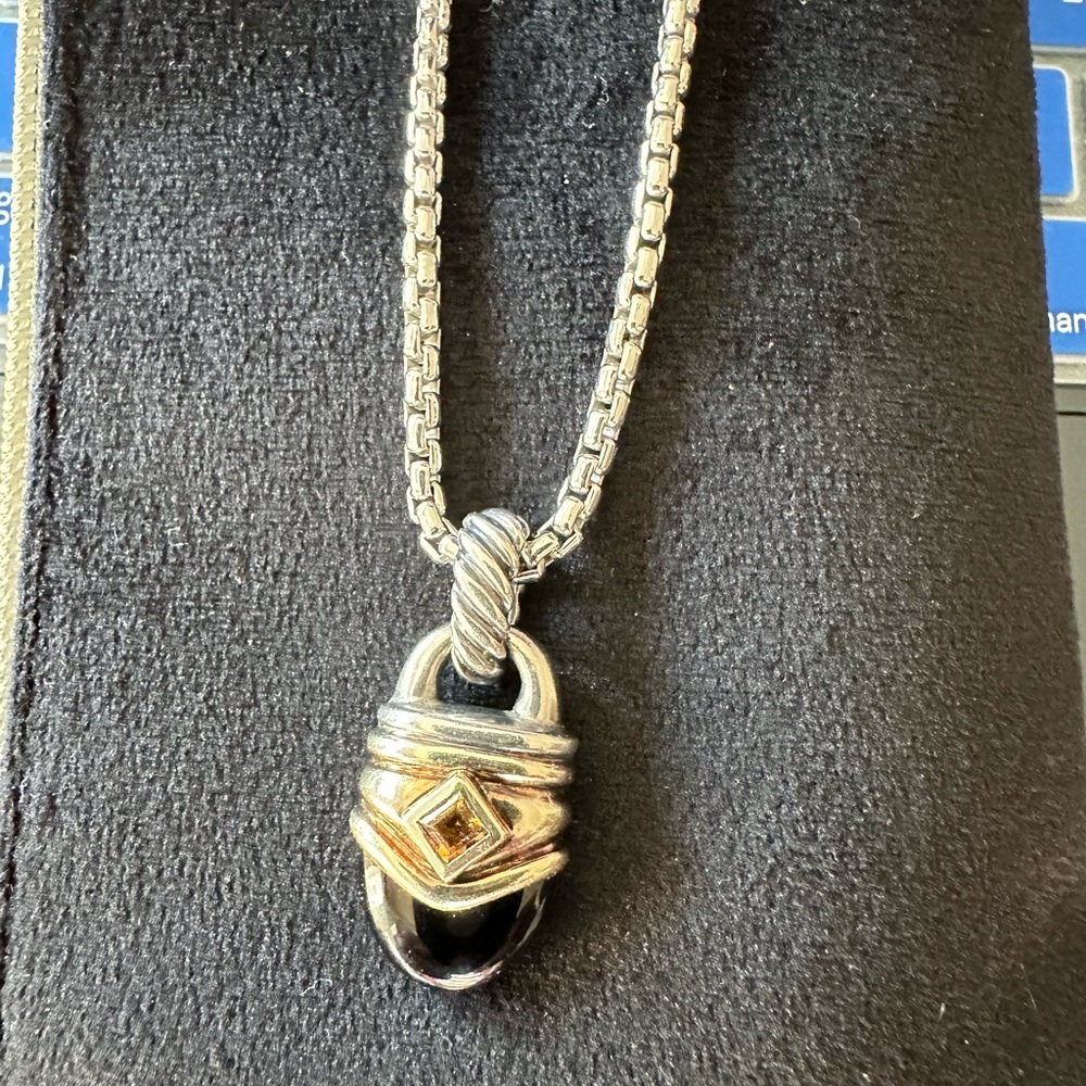 David Yurman sterling silver and 14K gold, black onyx and yellow topaz, pendant